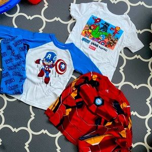 Marvel gear- avengers tee , captain America pjs, iron man pjs